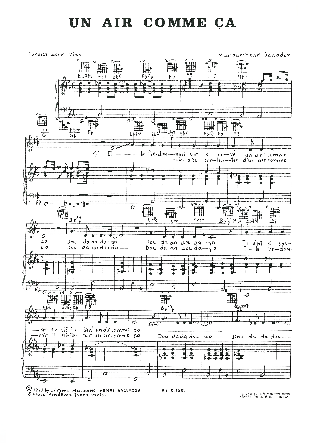 Henri Salvador Un Air Comme Ca Sheet Music Notes & Chords for Piano, Vocal & Guitar - Download or Print PDF