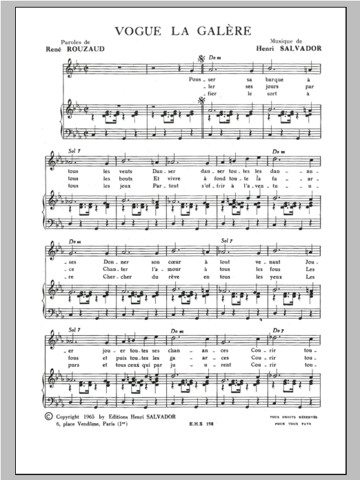 Henri Salvador Vogue La Galere Sheet Music Notes & Chords for Piano & Vocal - Download or Print PDF
