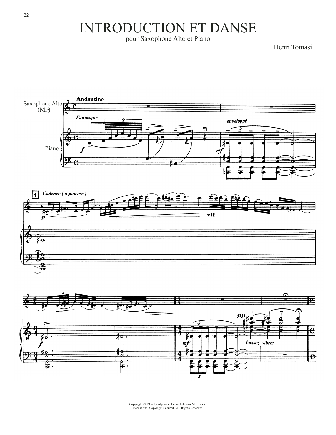 Henri Tomasi Introduction Et Danse Sheet Music Notes & Chords for Alto Sax and Piano - Download or Print PDF