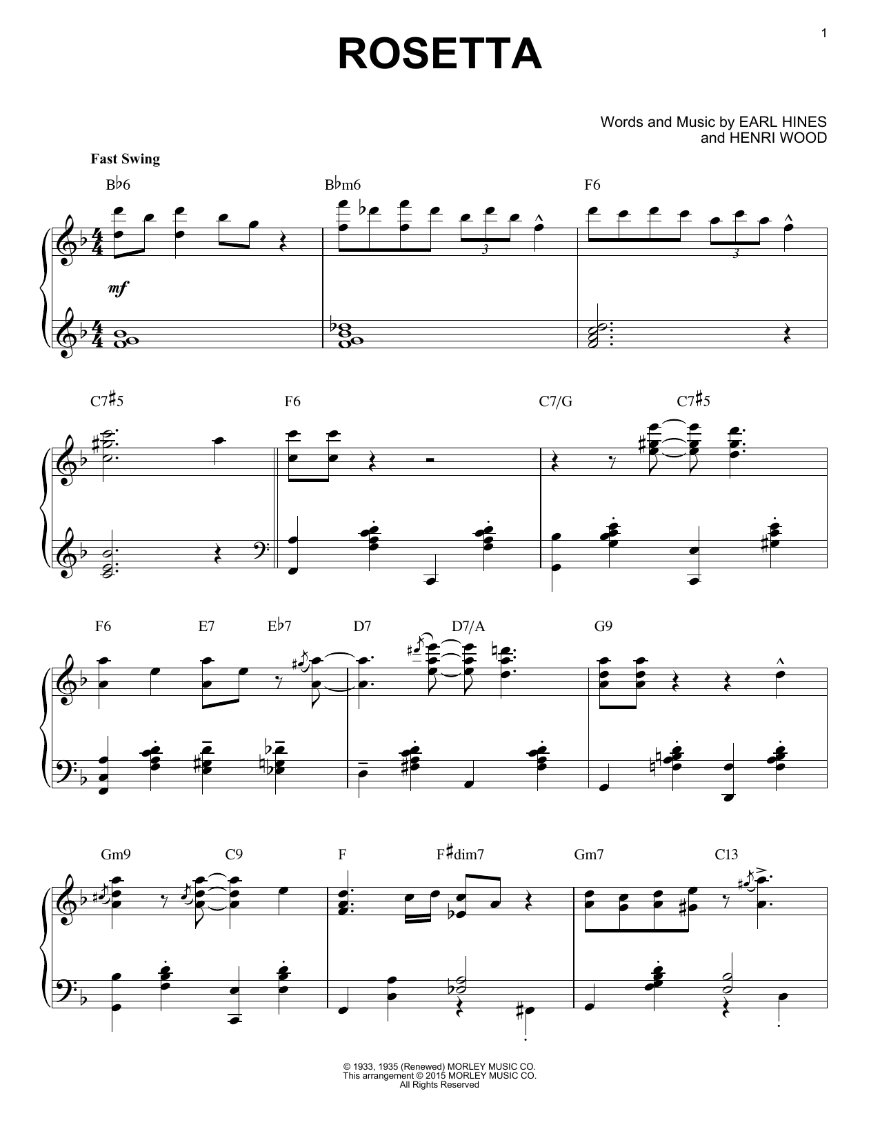Henri Wood Rosetta [Stride version] (arr. Brent Edstrom) Sheet Music Notes & Chords for Piano - Download or Print PDF