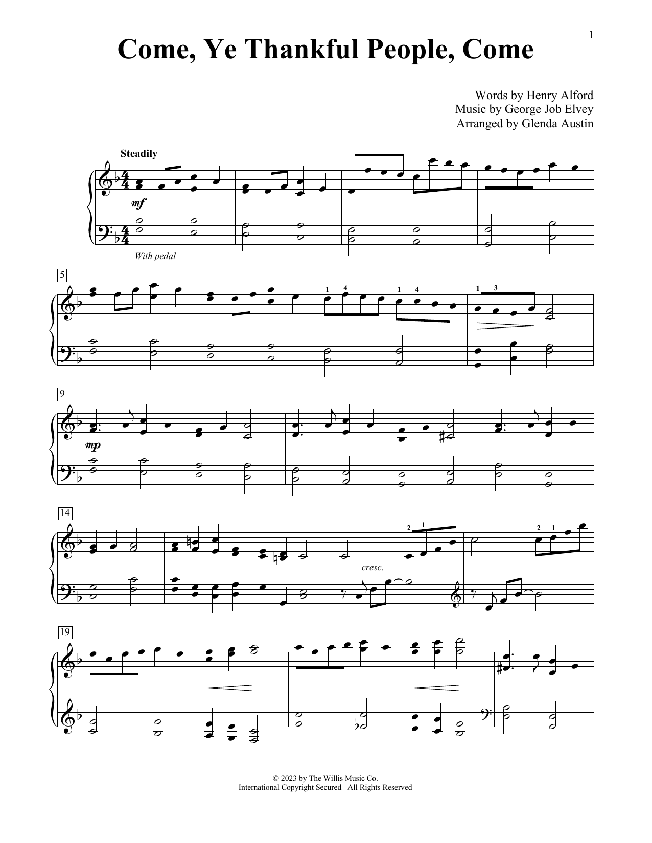 Henry Alford and George Job Elvey Come, Ye Thankful People, Come (arr. Glenda Austin) Sheet Music Notes & Chords for Educational Piano - Download or Print PDF