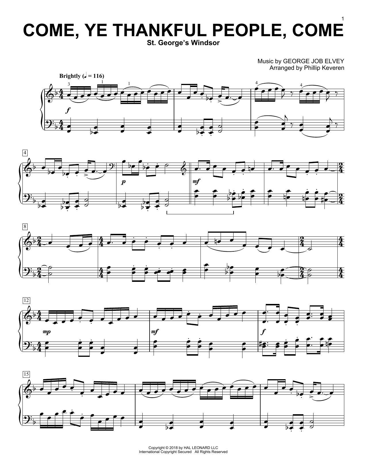George Job Elvey Come, Ye Thankful People, Come (arr. Phillip Keveren) Sheet Music Notes & Chords for Piano - Download or Print PDF