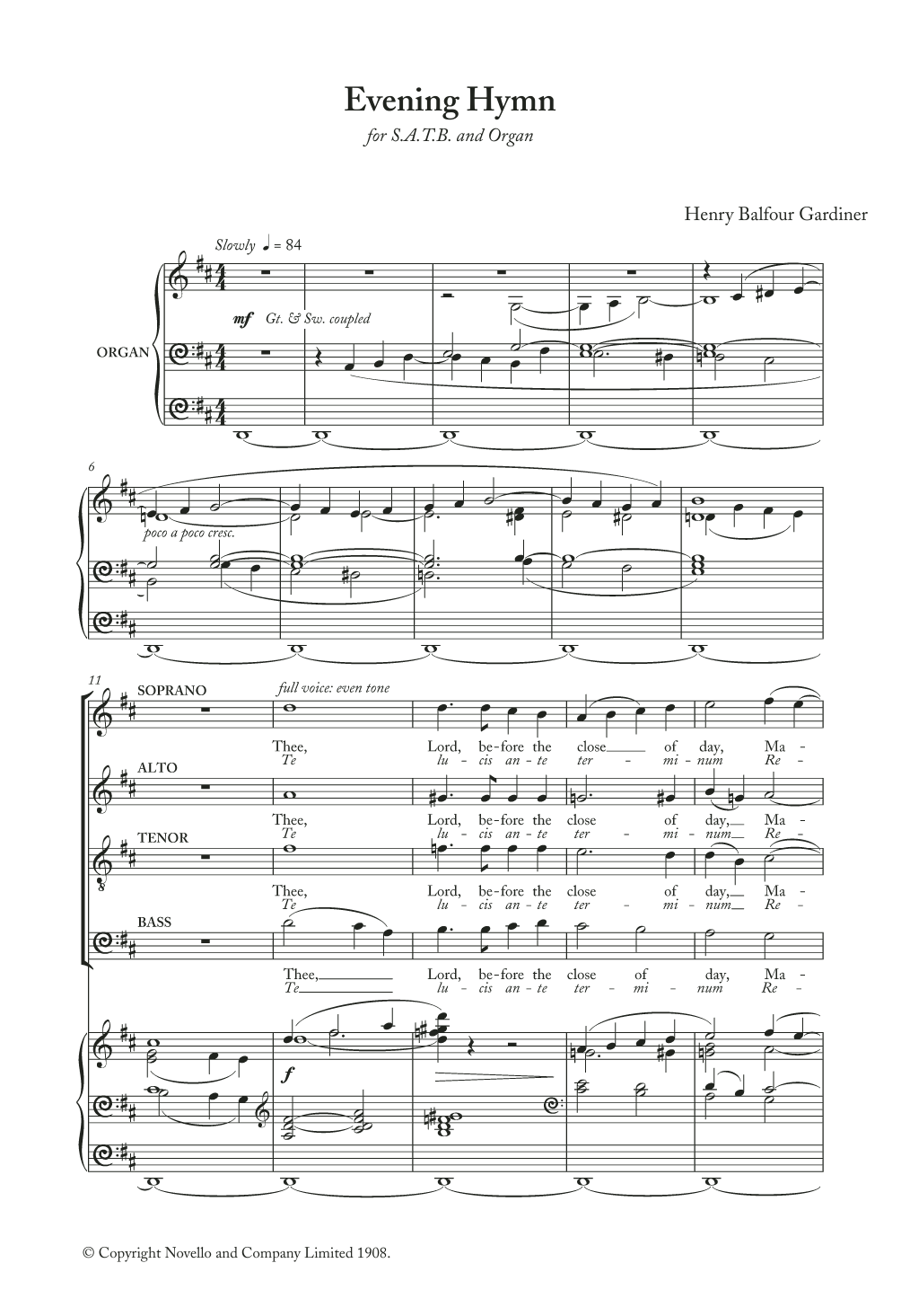 Henry Balfour Gardiner Evening Hymn Sheet Music Notes & Chords for Choir - Download or Print PDF