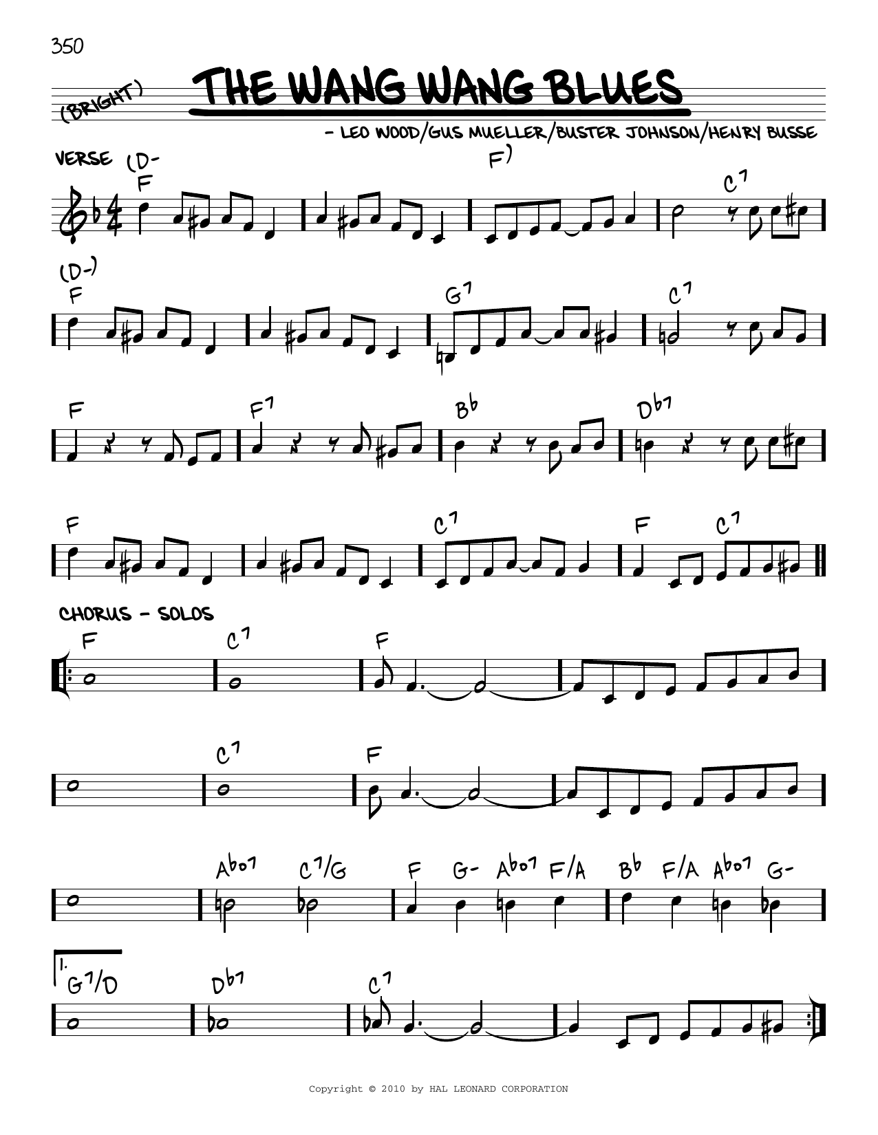 Henry Busse The Wang Wang Blues (arr. Robert Rawlins) Sheet Music Notes & Chords for Real Book – Melody, Lyrics & Chords - Download or Print PDF