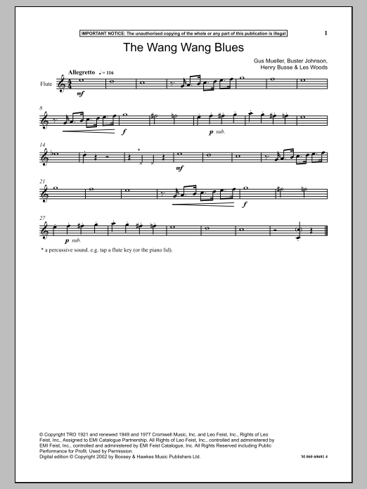 Henry Busse The Wang Wang Blues Sheet Music Notes & Chords for Piano - Download or Print PDF