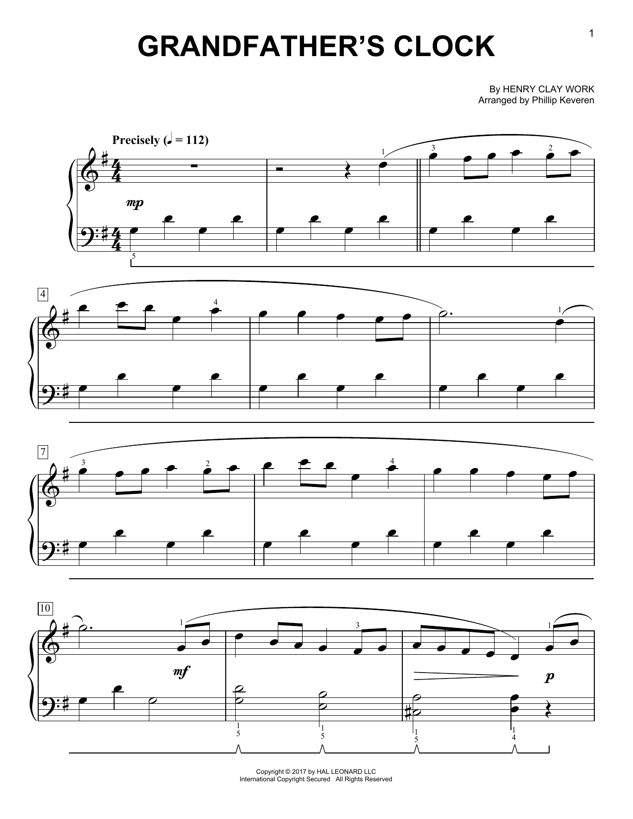 Henry Clay Work Grandfather's Clock [Classical version] (arr. Phillip Keveren) Sheet Music Notes & Chords for Easy Piano - Download or Print PDF