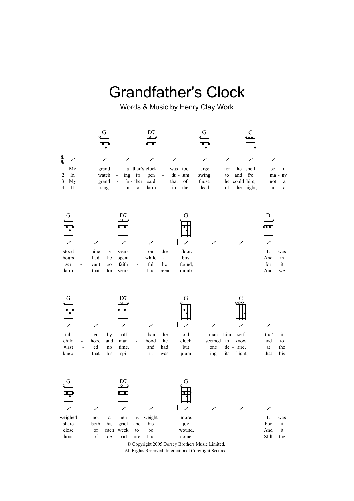 Henry Clay Work Grandfather's Clock Sheet Music Notes & Chords for Vocal Duet - Download or Print PDF