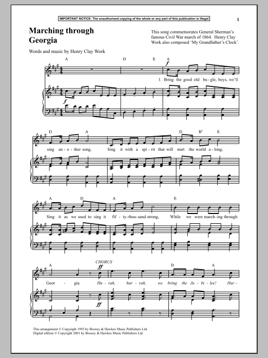 Henry Clay Work Marching Through Georgia Sheet Music Notes & Chords for Piano - Download or Print PDF