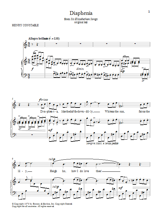 Henry Constable Diaphenia Sheet Music Notes & Chords for Piano & Vocal - Download or Print PDF