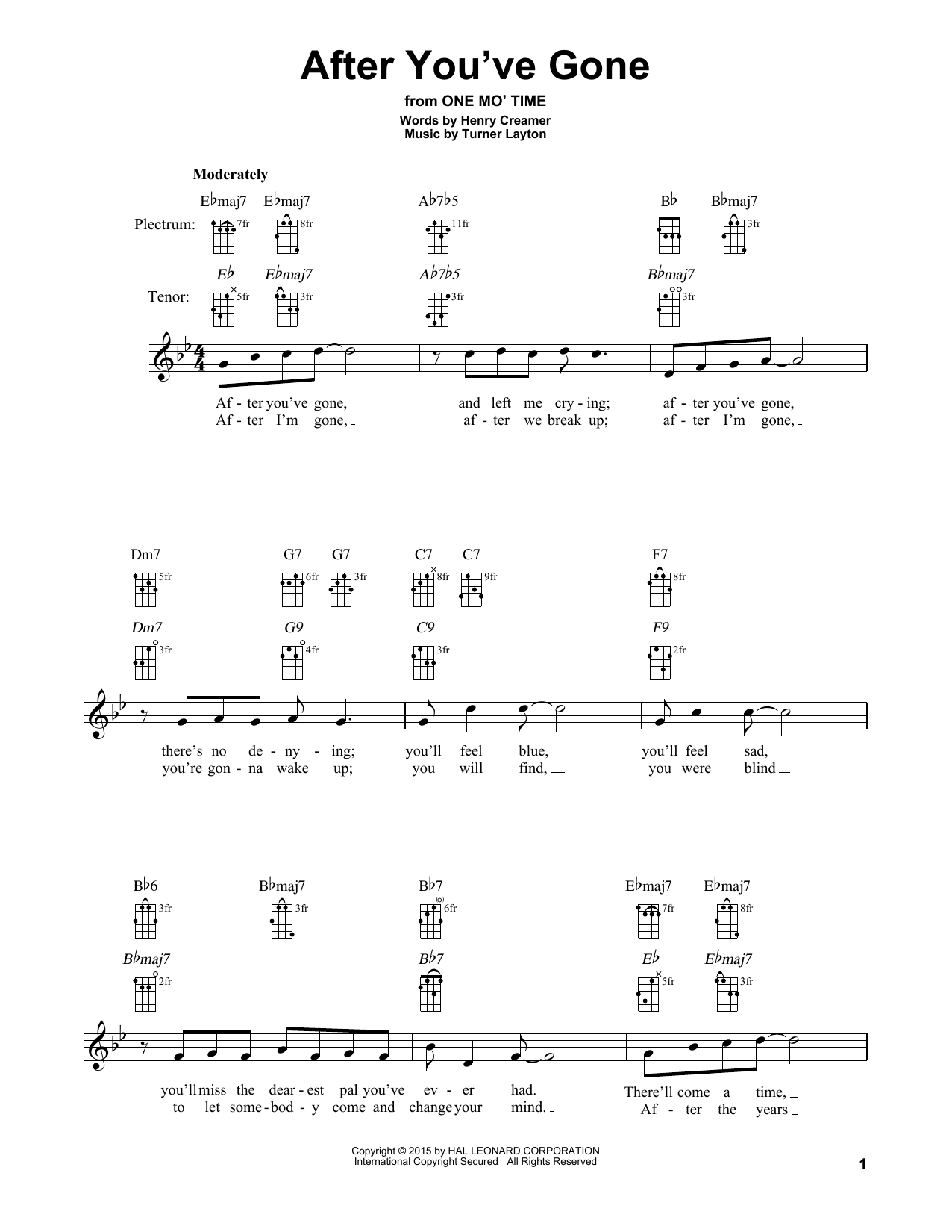 Henry Creamer After You've Gone Sheet Music Notes & Chords for Banjo - Download or Print PDF