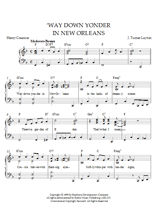 Henry Creamer 'Way Down Yonder In New Orleans Sheet Music Notes & Chords for Easy Piano - Download or Print PDF