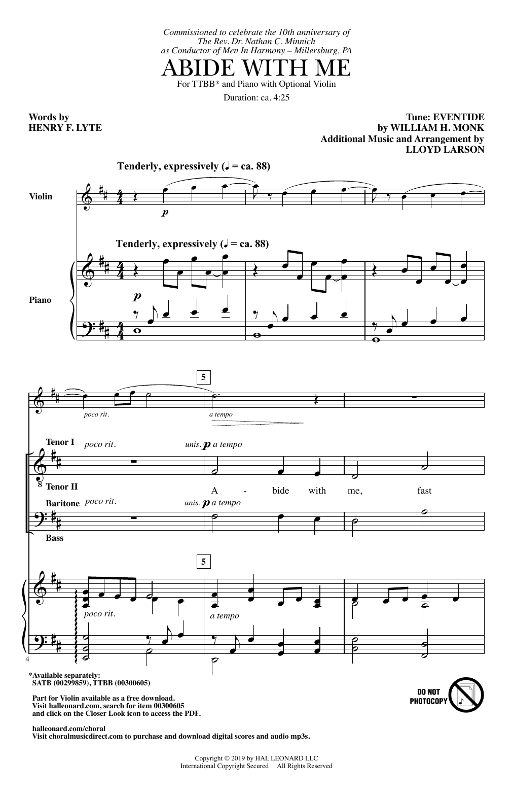 Henry F. Lyte Abide With Me (arr. Lloyd Larson) Sheet Music Notes & Chords for TTBB Choir - Download or Print PDF