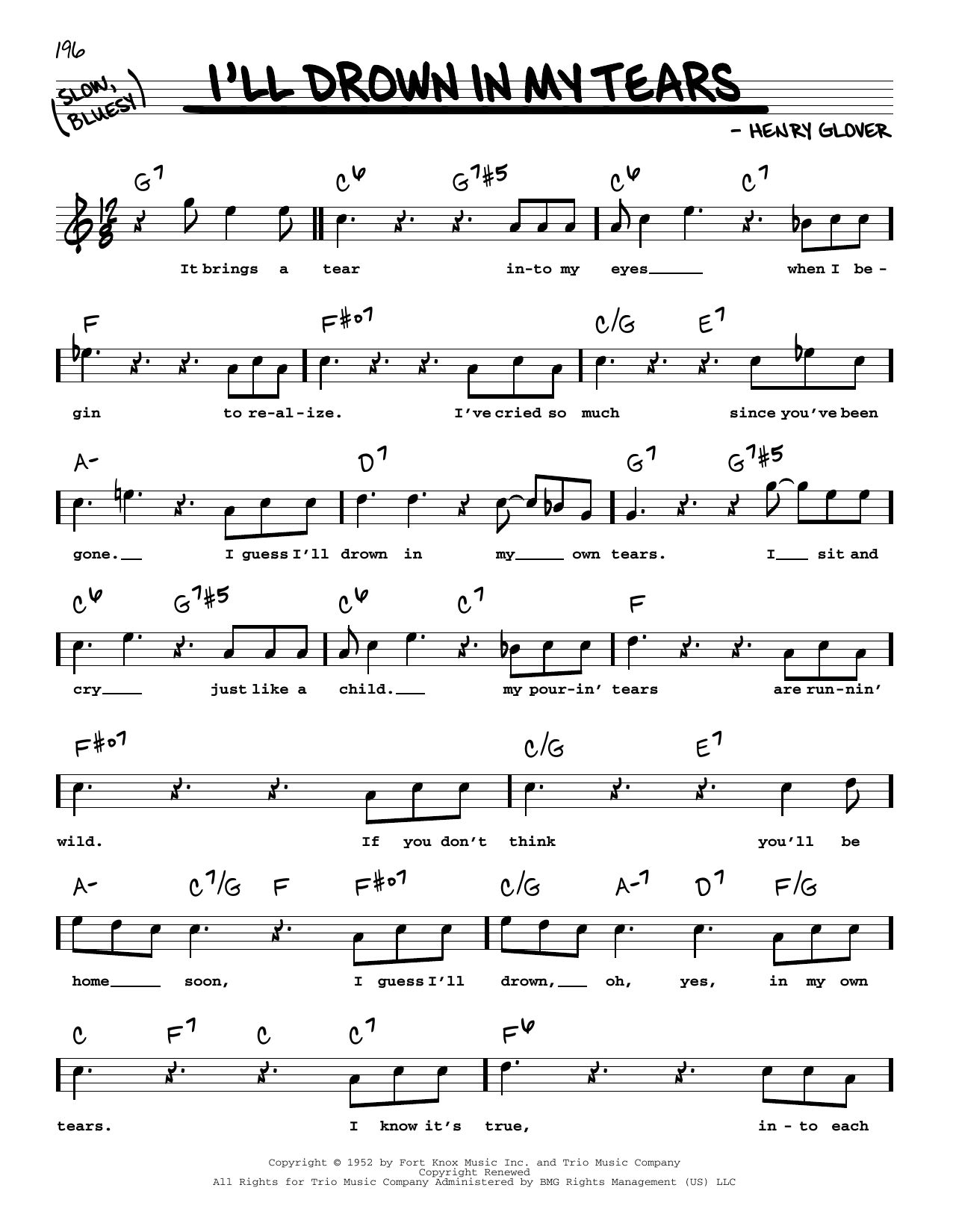 Henry Glover I'll Drown In My Tears Sheet Music Notes & Chords for Real Book – Melody, Lyrics & Chords - Download or Print PDF