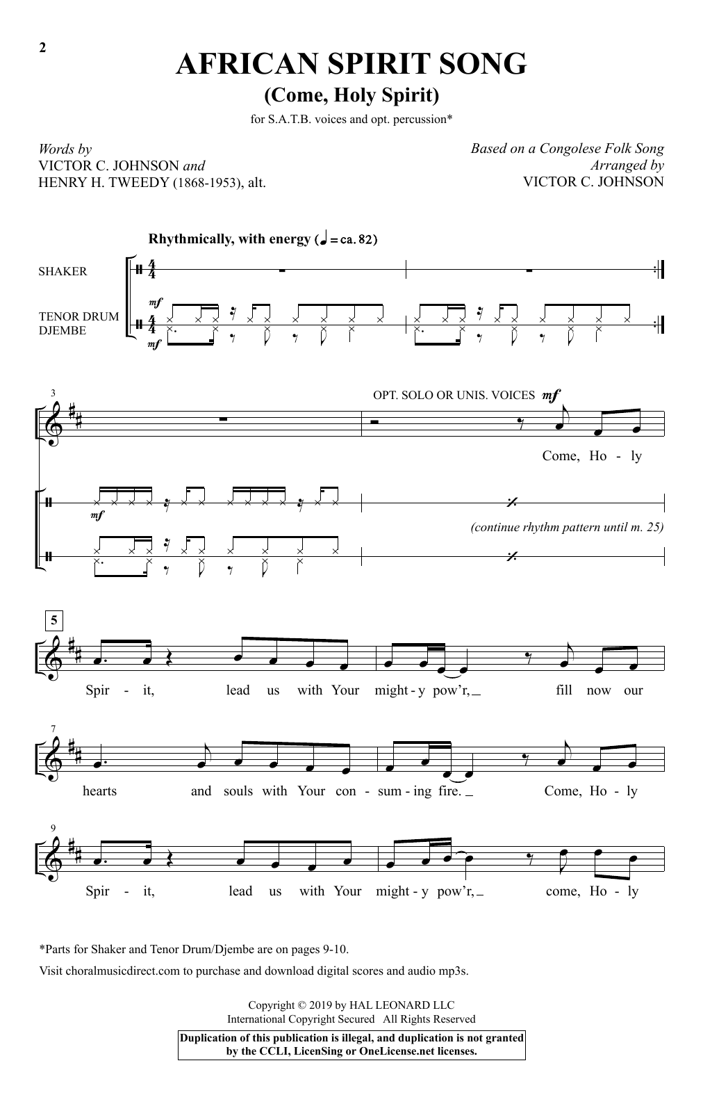 Henry H. Tweedy African Spirit Song (Come, Holy Spirit) (arr. Victor C. Johnson) Sheet Music Notes & Chords for SATB Choir - Download or Print PDF
