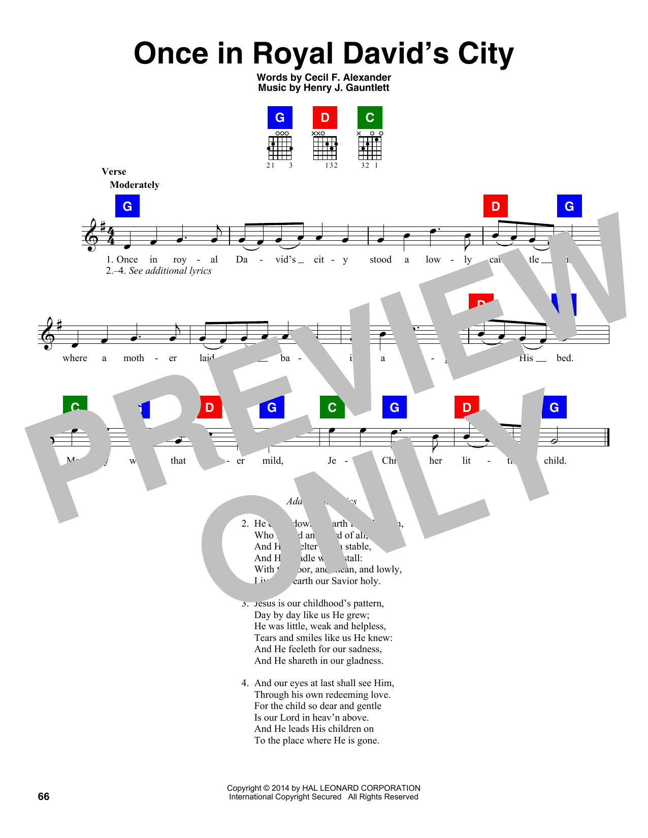 Henry J. Gauntlett Once In Royal David's City Sheet Music Notes & Chords for Ukulele - Download or Print PDF