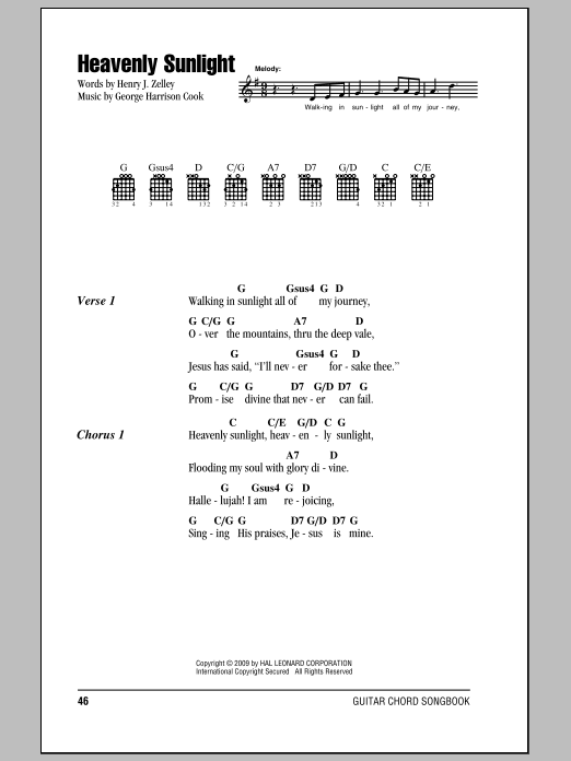 Henry J. Zelley Heavenly Sunlight Sheet Music Notes & Chords for Lyrics & Chords - Download or Print PDF