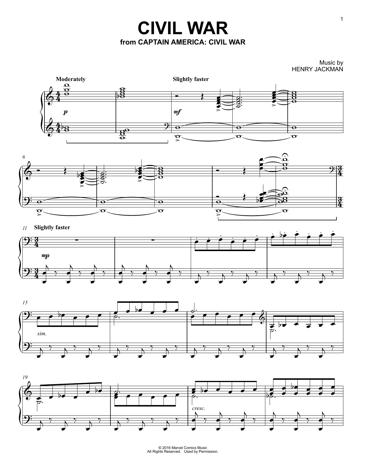 Henry Jackman Civil War (from Captain America: Civil War) Sheet Music Notes & Chords for Piano Solo - Download or Print PDF