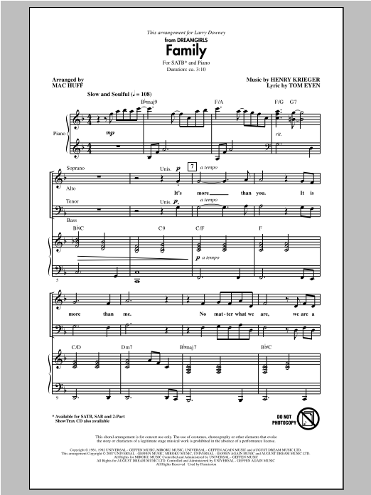 Henry Krieger Family (from Dreamgirls) (arr. Mac Huff) Sheet Music Notes & Chords for SATB - Download or Print PDF