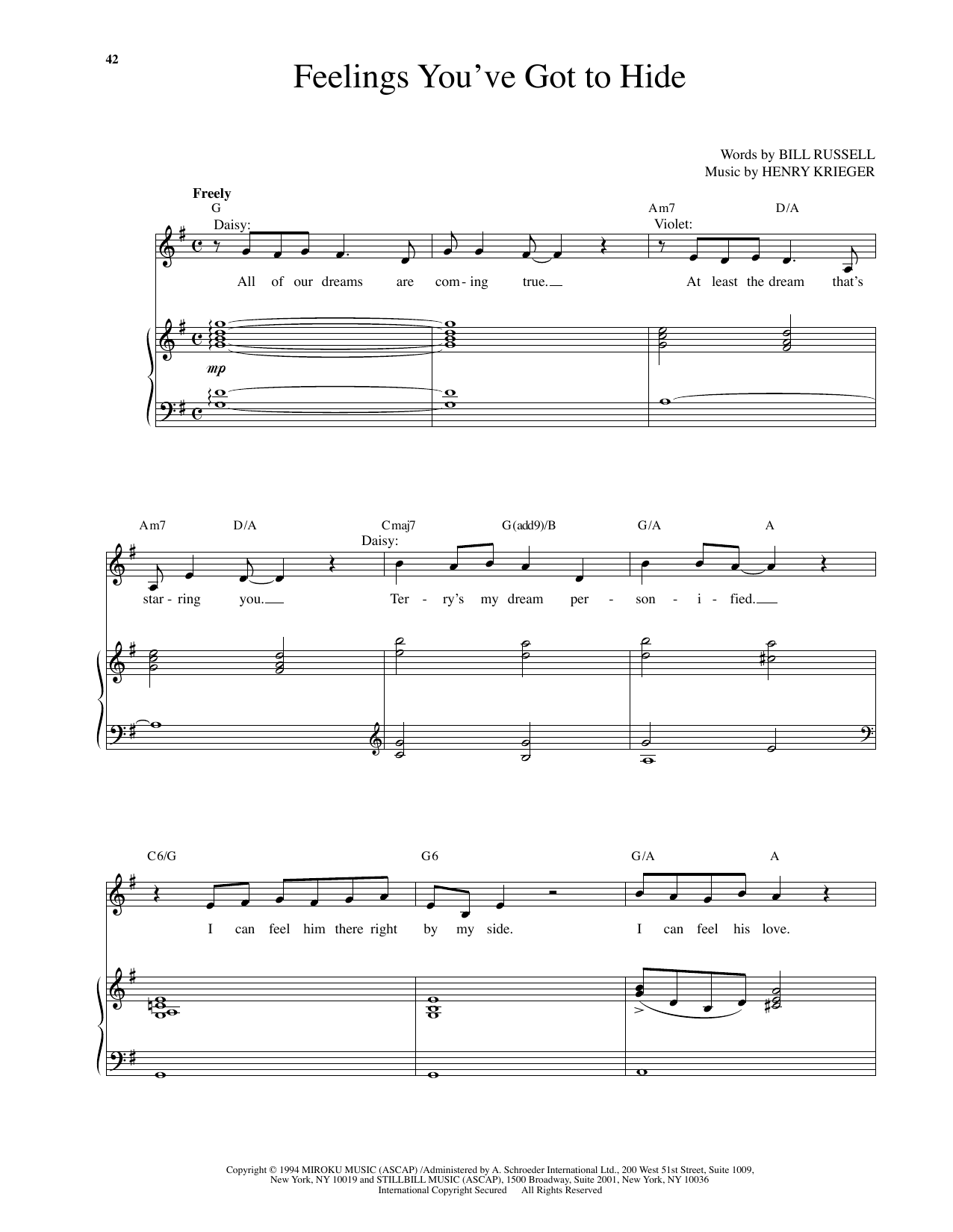 Henry Krieger Feelings You've Got To Hide (from Side Show) Sheet Music Notes & Chords for Piano & Vocal - Download or Print PDF