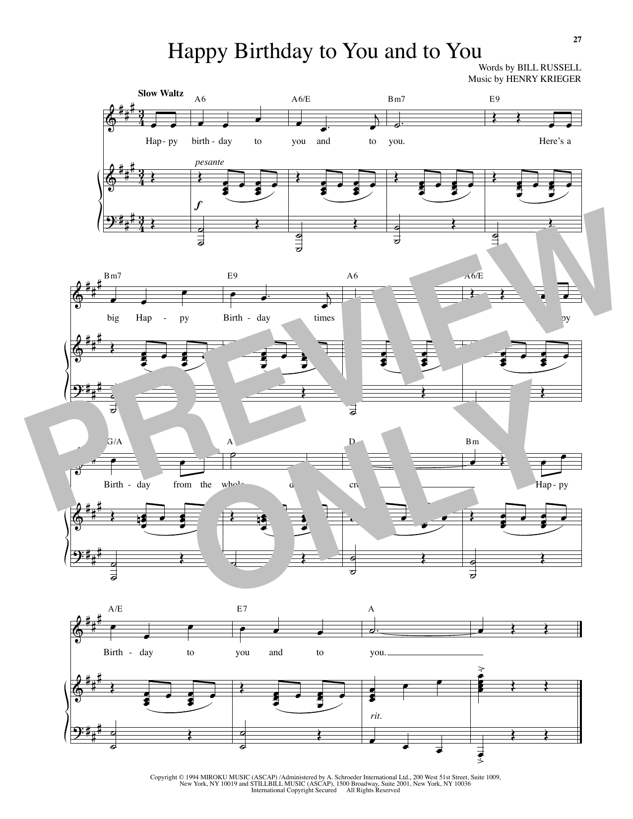 Henry Krieger Happy Birthday To You And To You (from Side Show) Sheet Music Notes & Chords for Piano & Vocal - Download or Print PDF