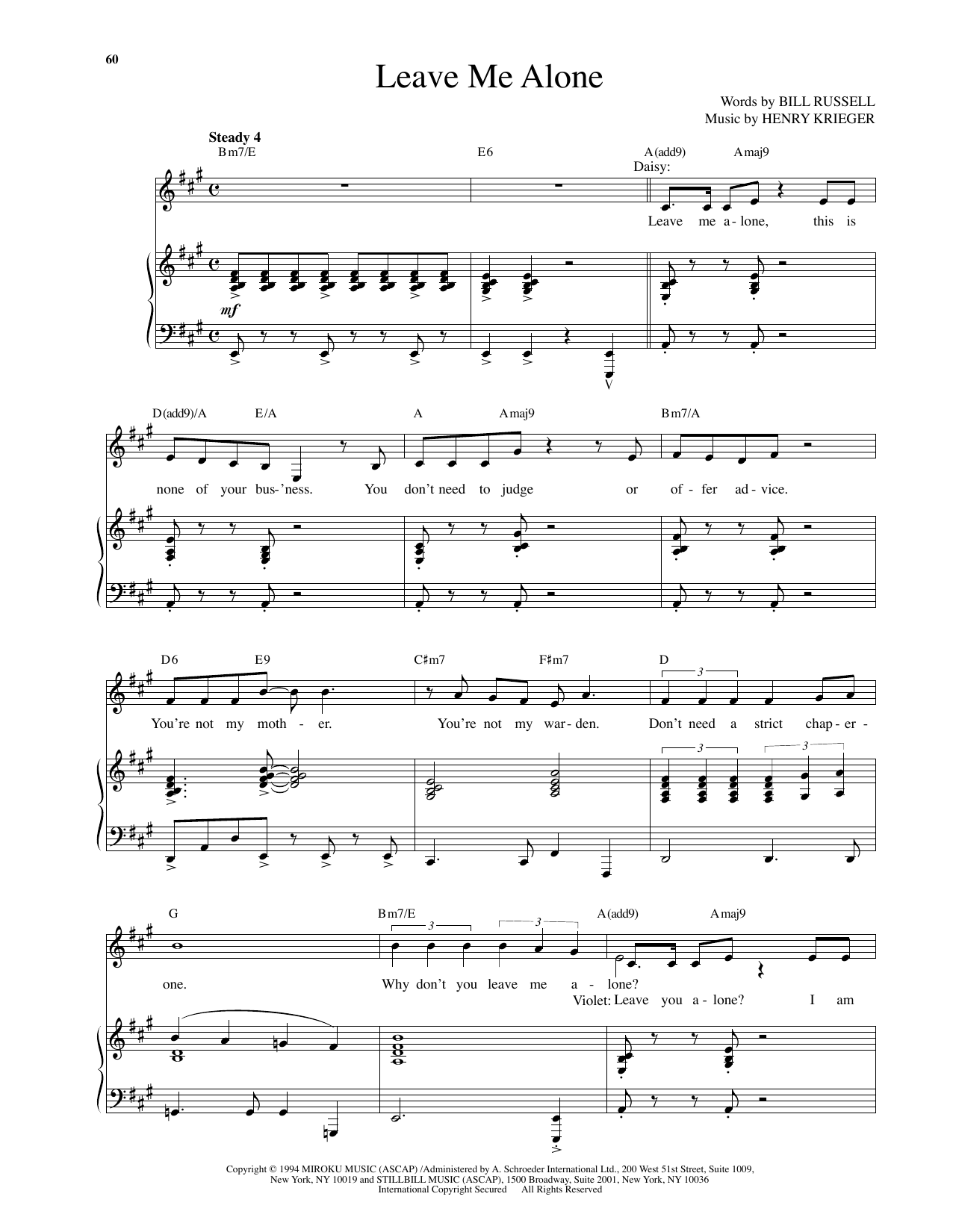 Henry Krieger Leave Me Alone (from Side Show) Sheet Music Notes & Chords for Piano & Vocal - Download or Print PDF