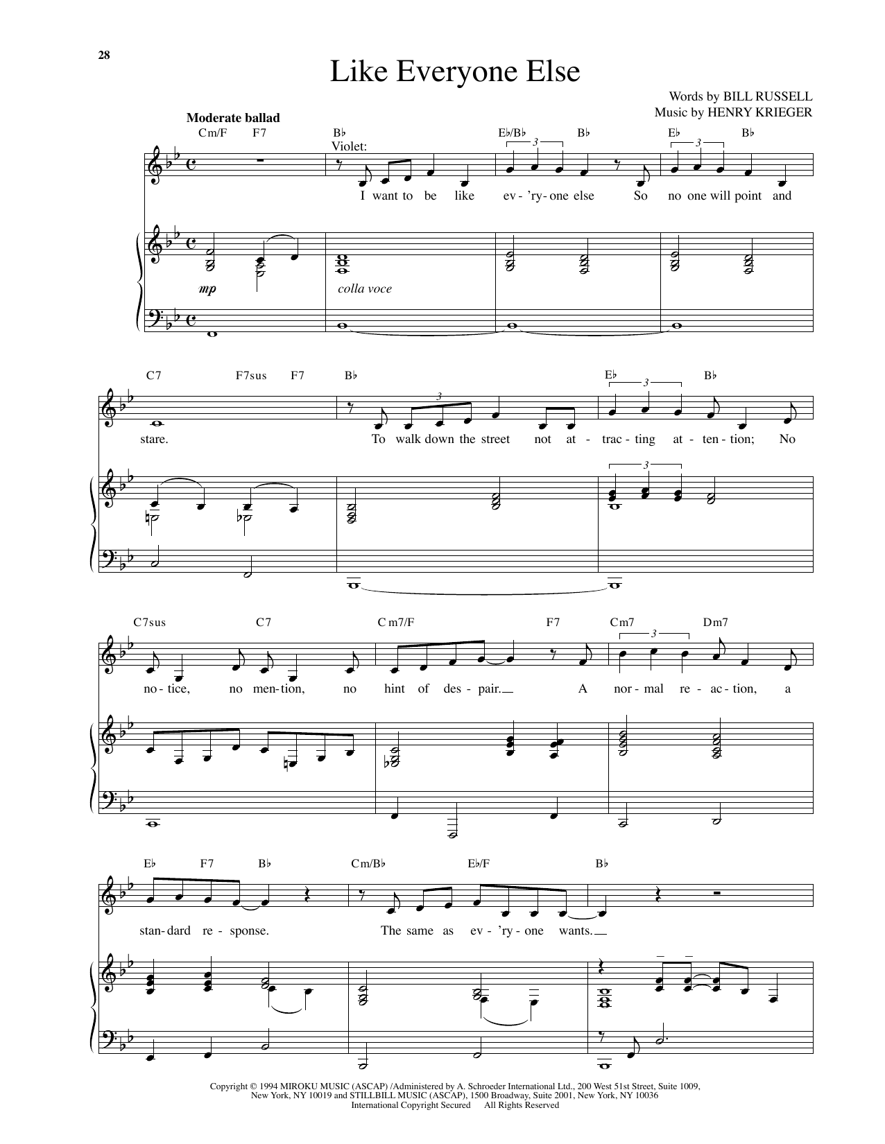 Henry Krieger Like Everyone Else (from Side Show) Sheet Music Notes & Chords for Piano & Vocal - Download or Print PDF
