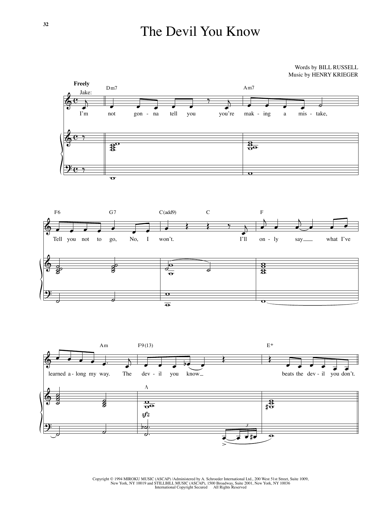 Henry Krieger The Devil You Know (from Side Show) Sheet Music Notes & Chords for Piano & Vocal - Download or Print PDF