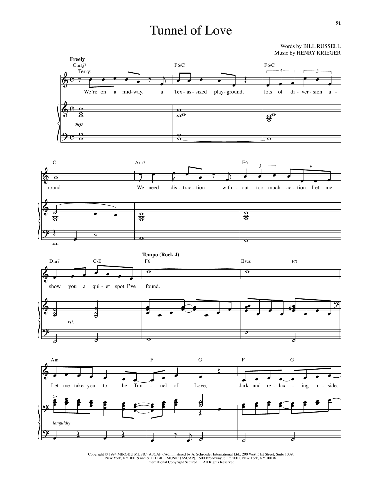 Henry Krieger Tunnel Of Love (from Side Show) Sheet Music Notes & Chords for Piano & Vocal - Download or Print PDF