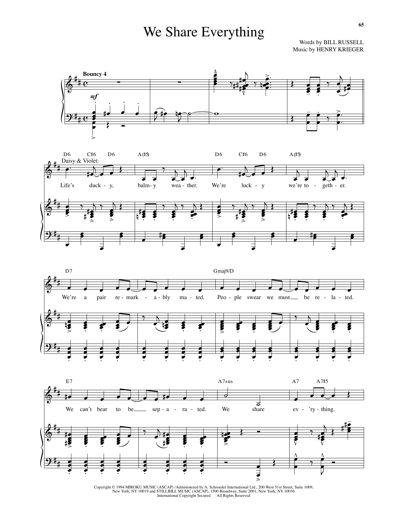 Henry Krieger We Share Everything (from Side Show) Sheet Music Notes & Chords for Piano & Vocal - Download or Print PDF