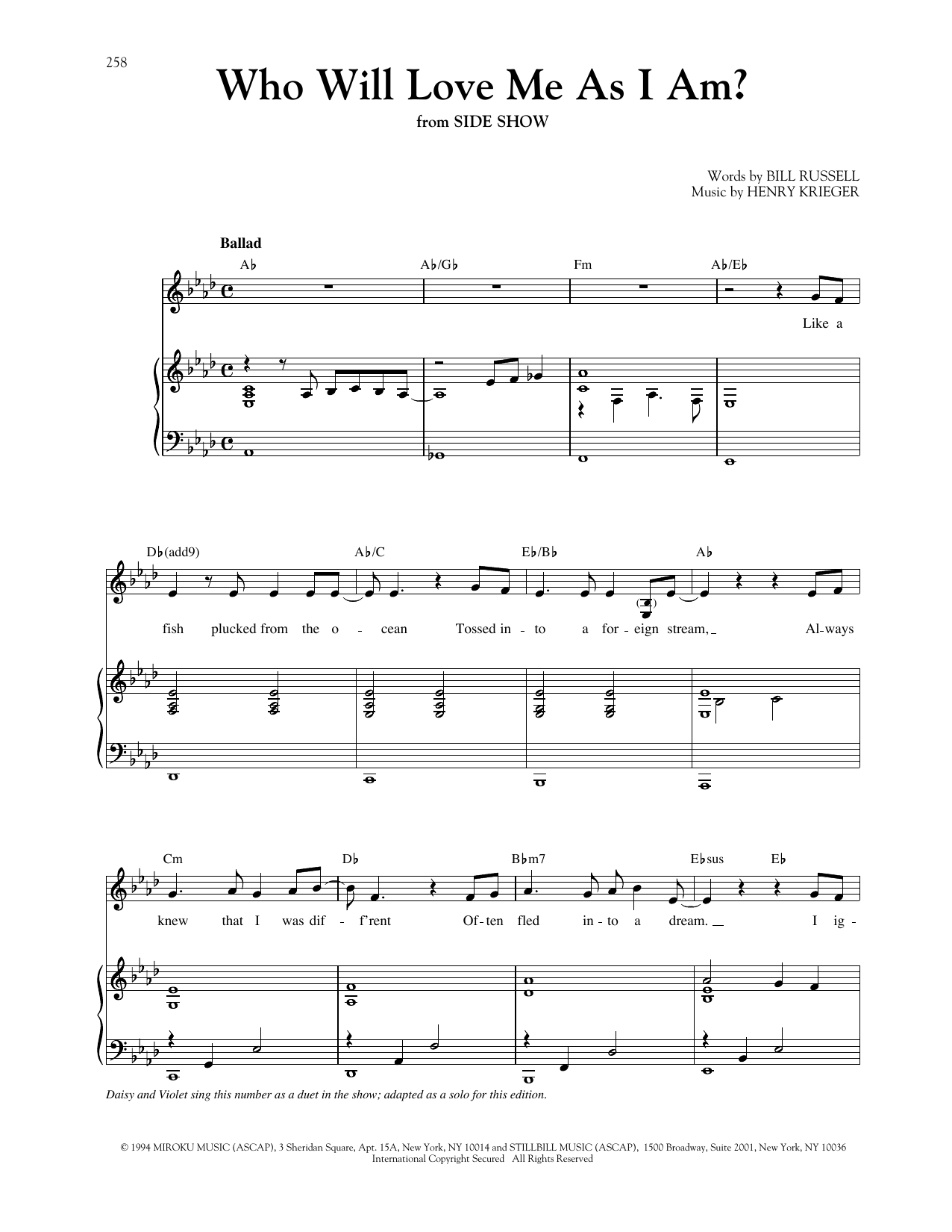 Henry Krieger Who Will Love Me As I Am? (from Side Show) Sheet Music Notes & Chords for Piano & Vocal - Download or Print PDF