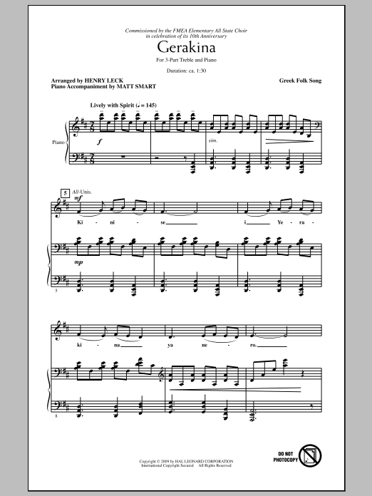 Henry Leck Gerakina Sheet Music Notes & Chords for 3-Part Treble - Download or Print PDF
