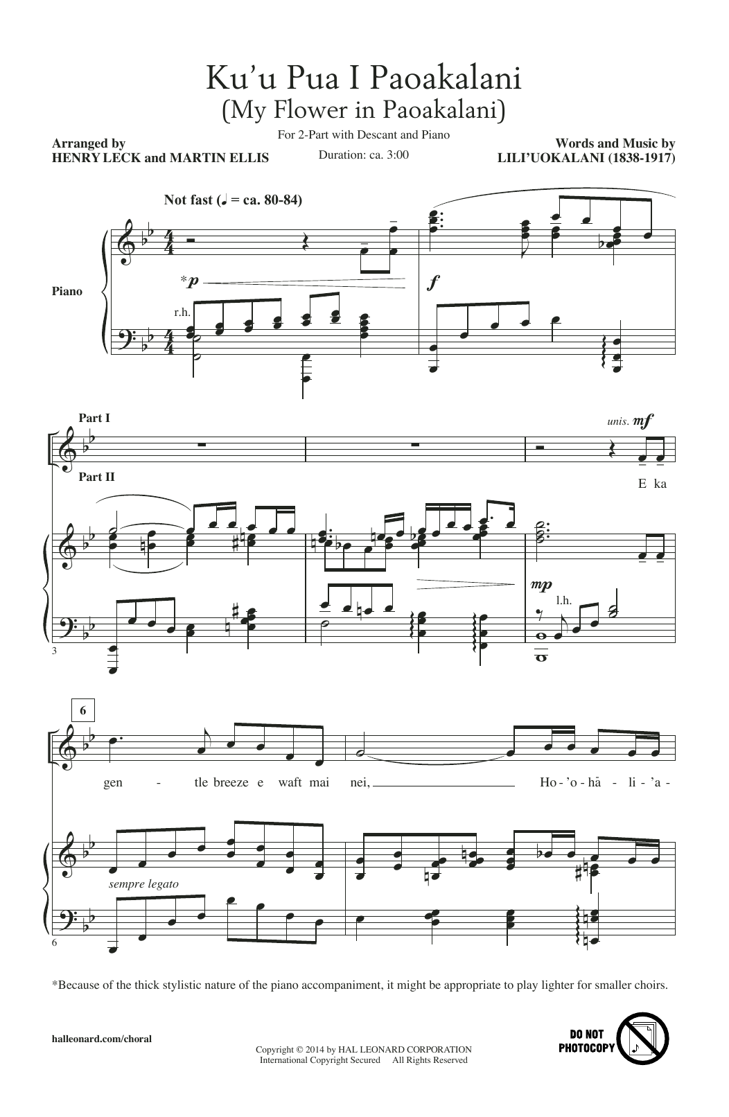 Henry Leck Ku'u Pua I Paoakalani Sheet Music Notes & Chords for Choral - Download or Print PDF
