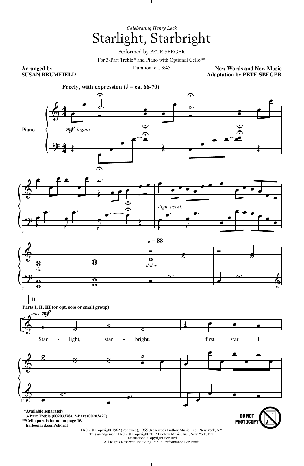 Henry Leck Starlight, Starbright Sheet Music Notes & Chords for 3-Part Treble - Download or Print PDF