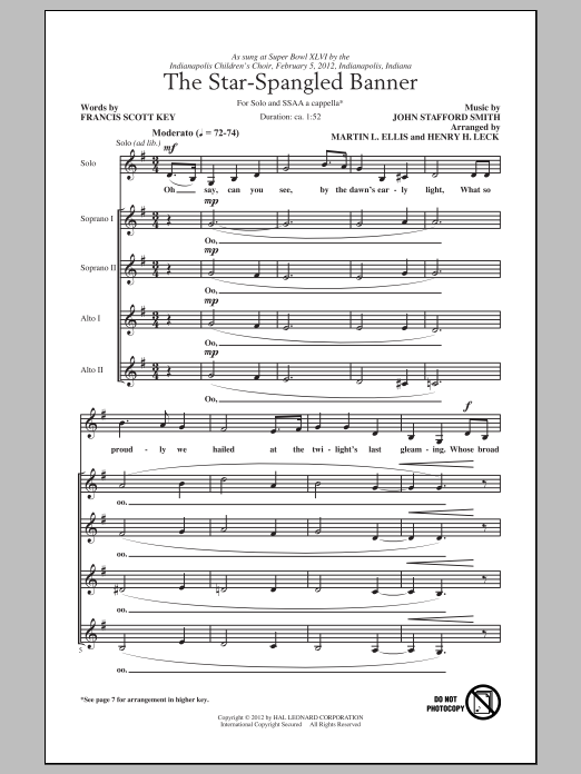 Henry Leck The Star Spangled Banner Sheet Music Notes & Chords for SSA - Download or Print PDF