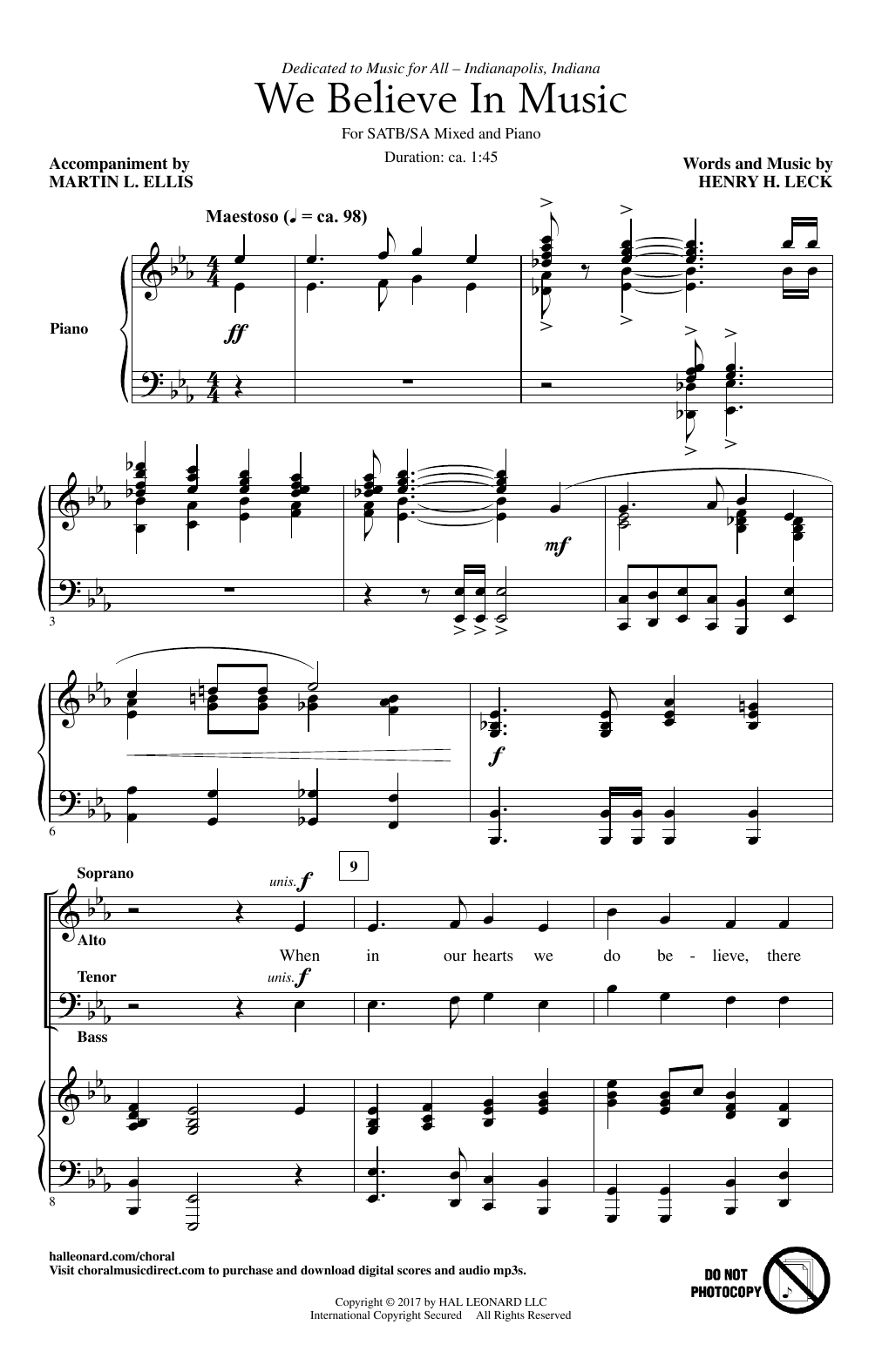 Henry Leck We Believe In Music Sheet Music Notes & Chords for Choral - Download or Print PDF