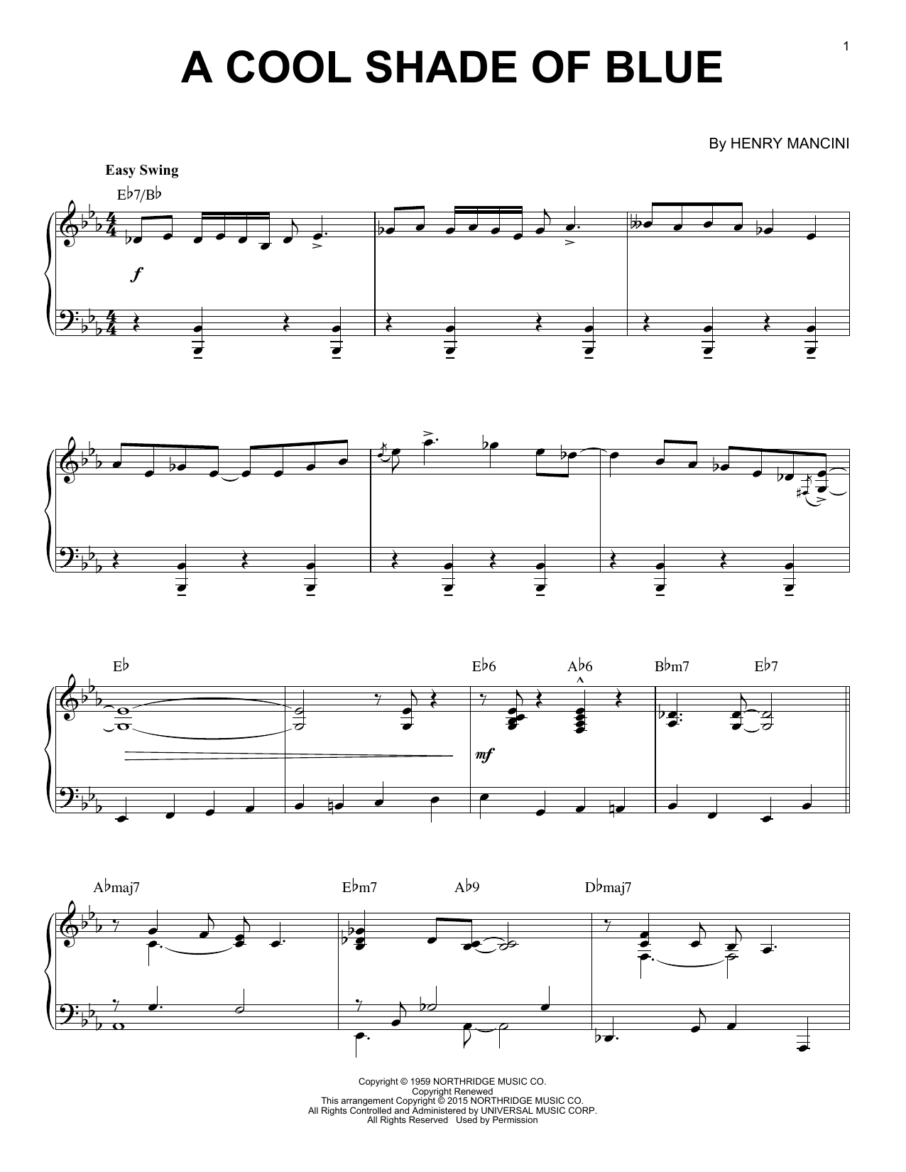 Henry Mancini A Cool Shade Of Blue [Jazz version] (arr. Brent Edstrom) Sheet Music Notes & Chords for Piano - Download or Print PDF