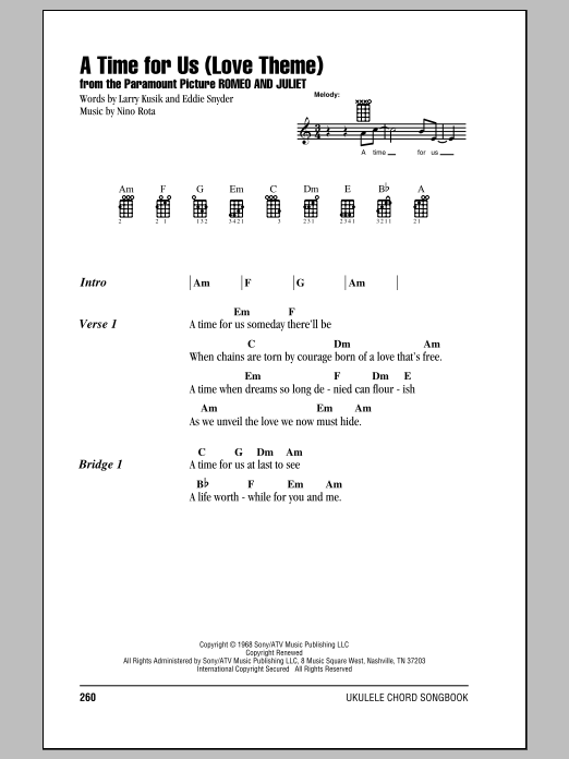 Henry Mancini A Time For Us (Love Theme) Sheet Music Notes & Chords for Ukulele with strumming patterns - Download or Print PDF