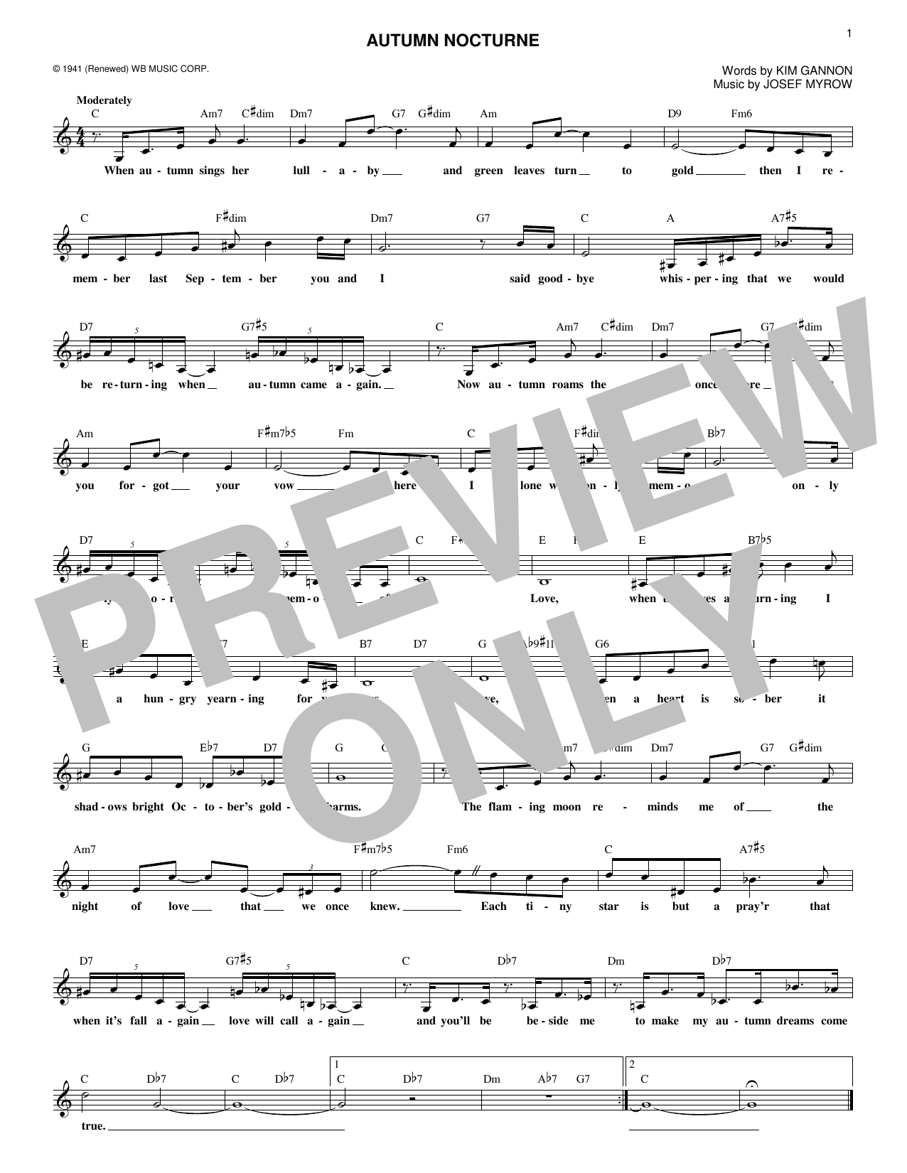 Henry Mancini Autumn Nocturne Sheet Music Notes & Chords for Real Book – Melody & Chords - Download or Print PDF