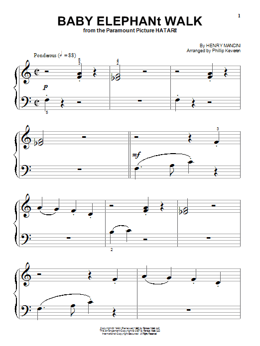 Henry Mancini Baby Elephant Walk Sheet Music Notes & Chords for Piano (Big Notes) - Download or Print PDF