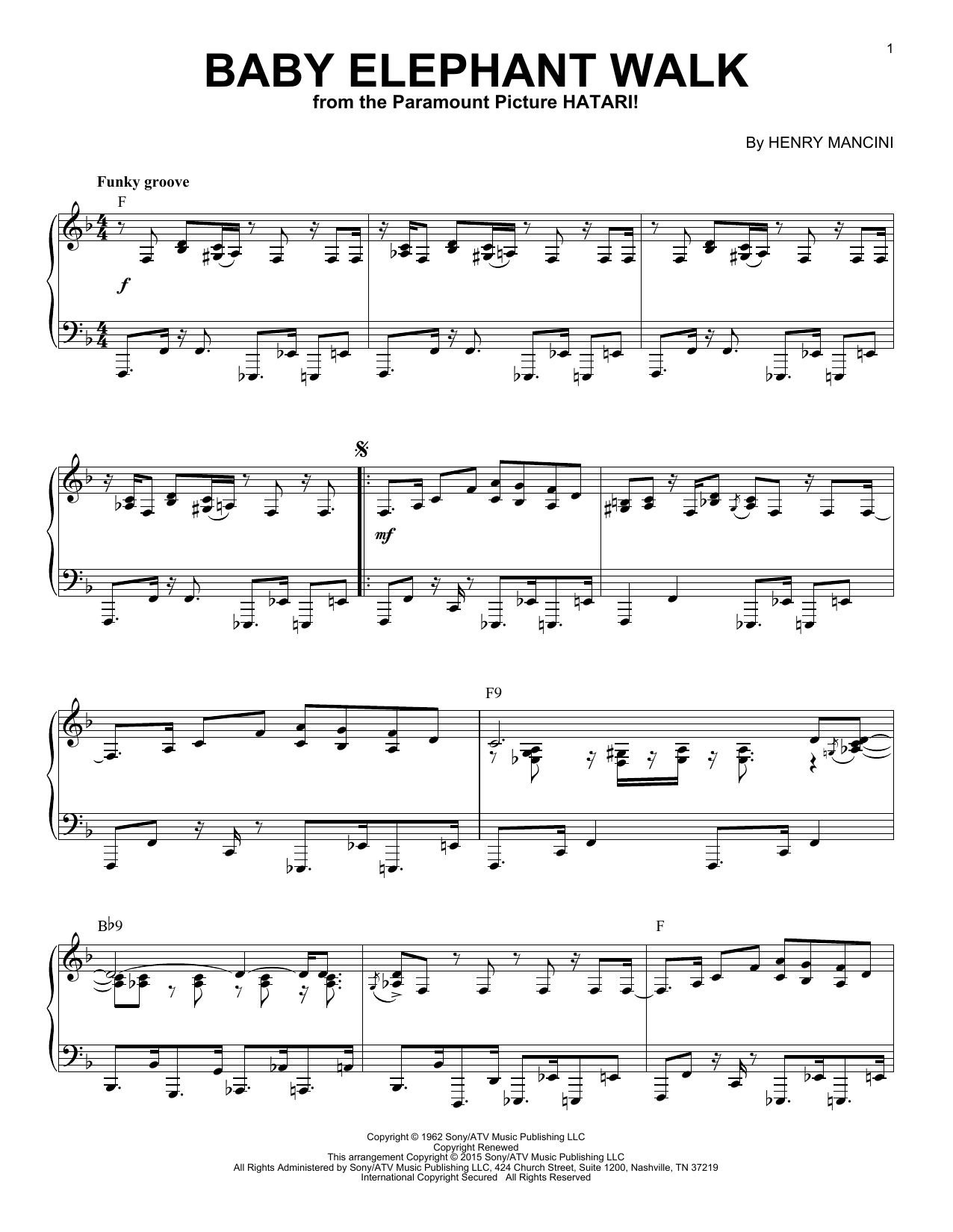 Henry Mancini Baby Elephant Walk [Jazz version] (arr. Brent Edstrom) Sheet Music Notes & Chords for Piano - Download or Print PDF