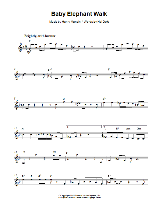 Henry Mancini Baby Elephant Walk Sheet Music Notes & Chords for Organ - Download or Print PDF