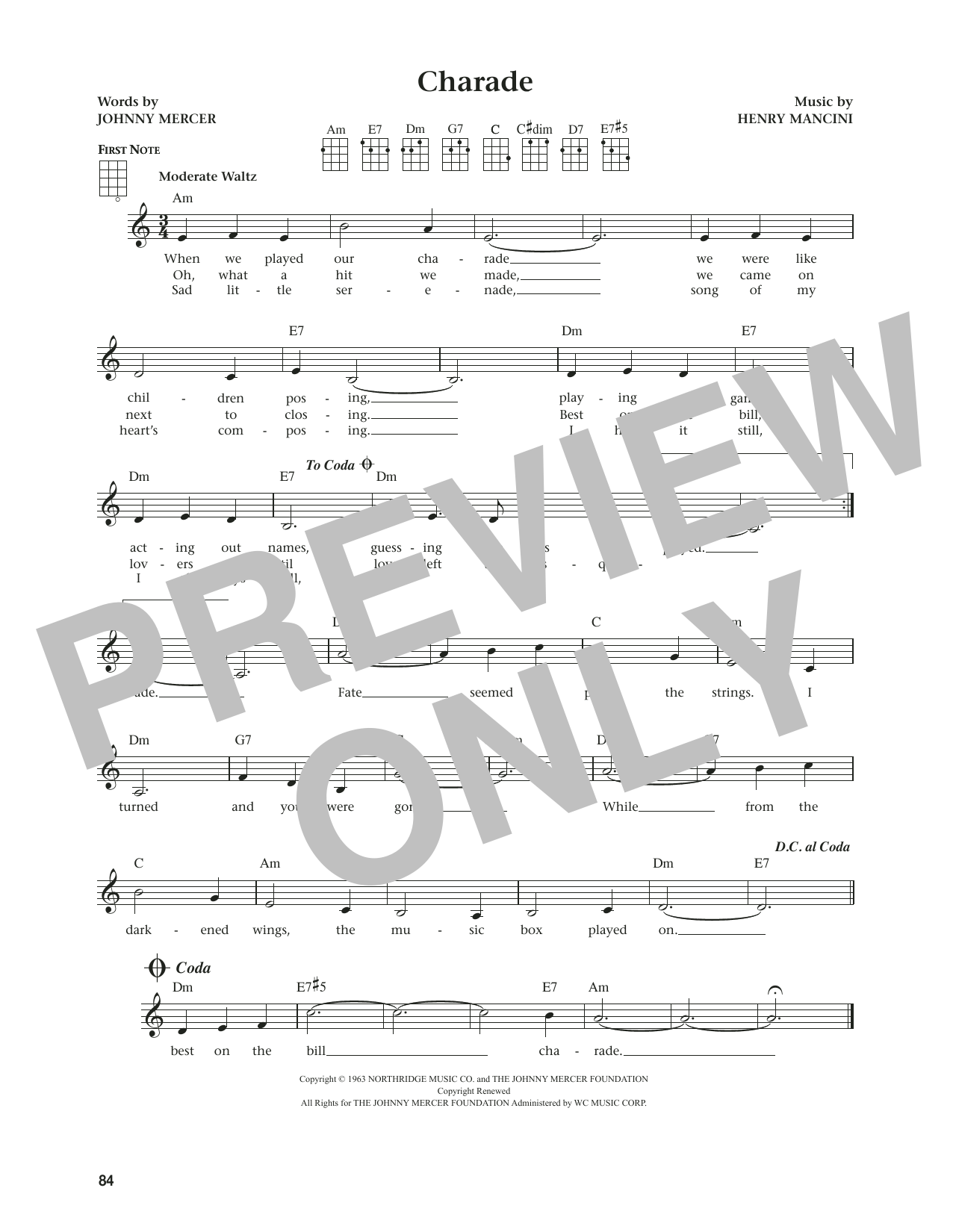 Henry Mancini Charade (from The Daily Ukulele) (arr. Jim Beloff) Sheet Music Notes & Chords for Ukulele - Download or Print PDF