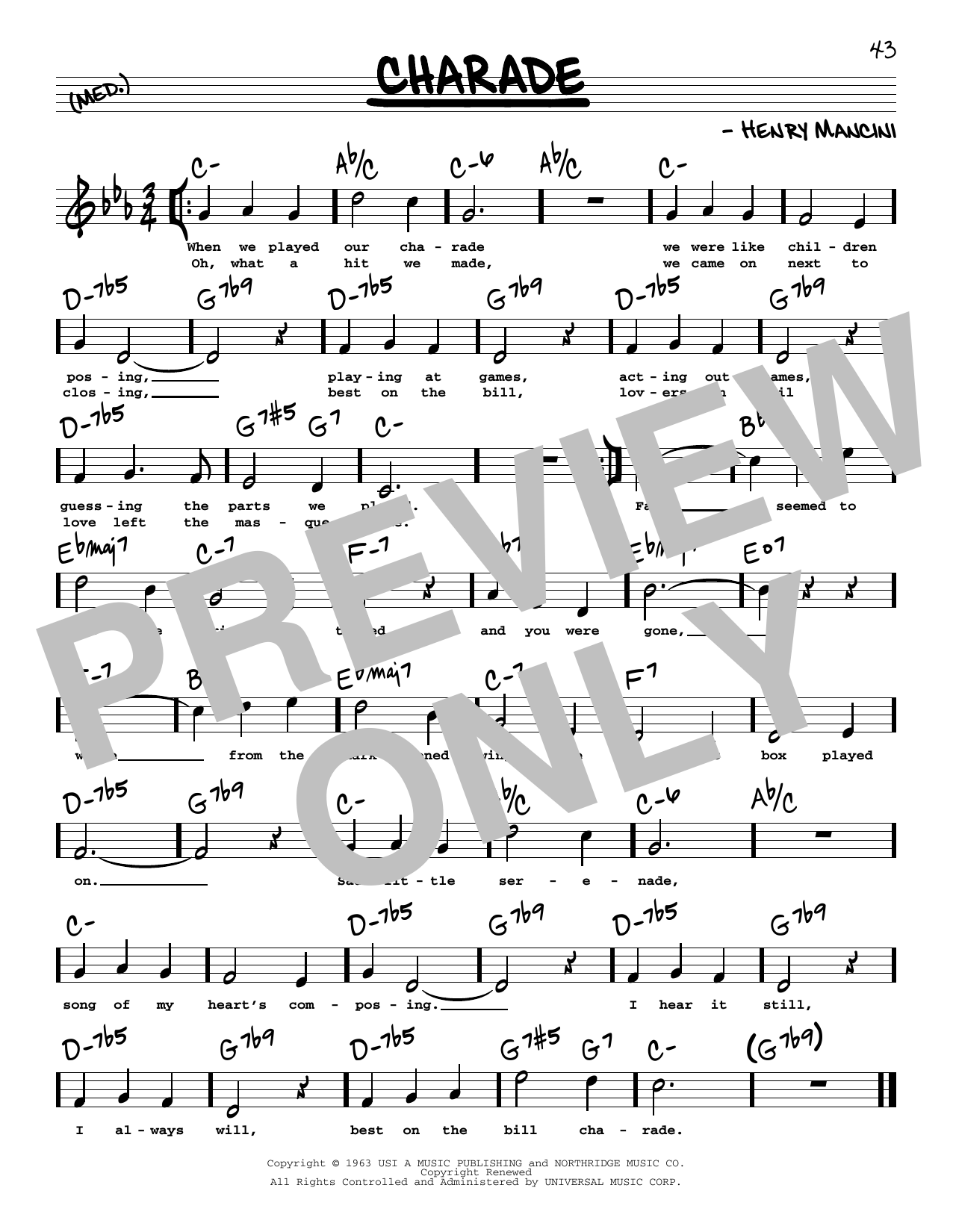 Henry Mancini Charade (High Voice) Sheet Music Notes & Chords for Real Book – Melody, Lyrics & Chords - Download or Print PDF