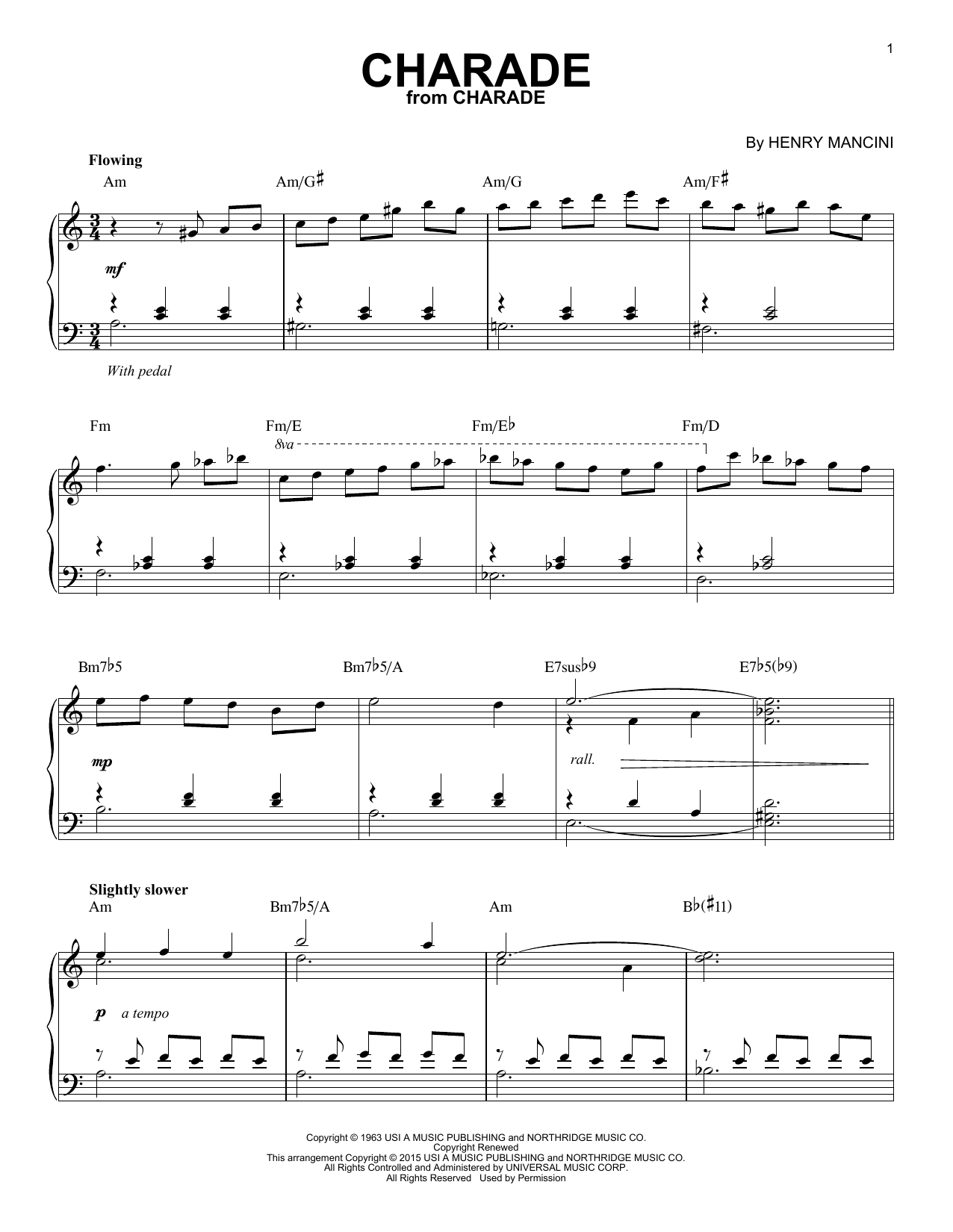 Henry Mancini Charade [Jazz version] (arr. Brent Edstrom) Sheet Music Notes & Chords for Piano - Download or Print PDF