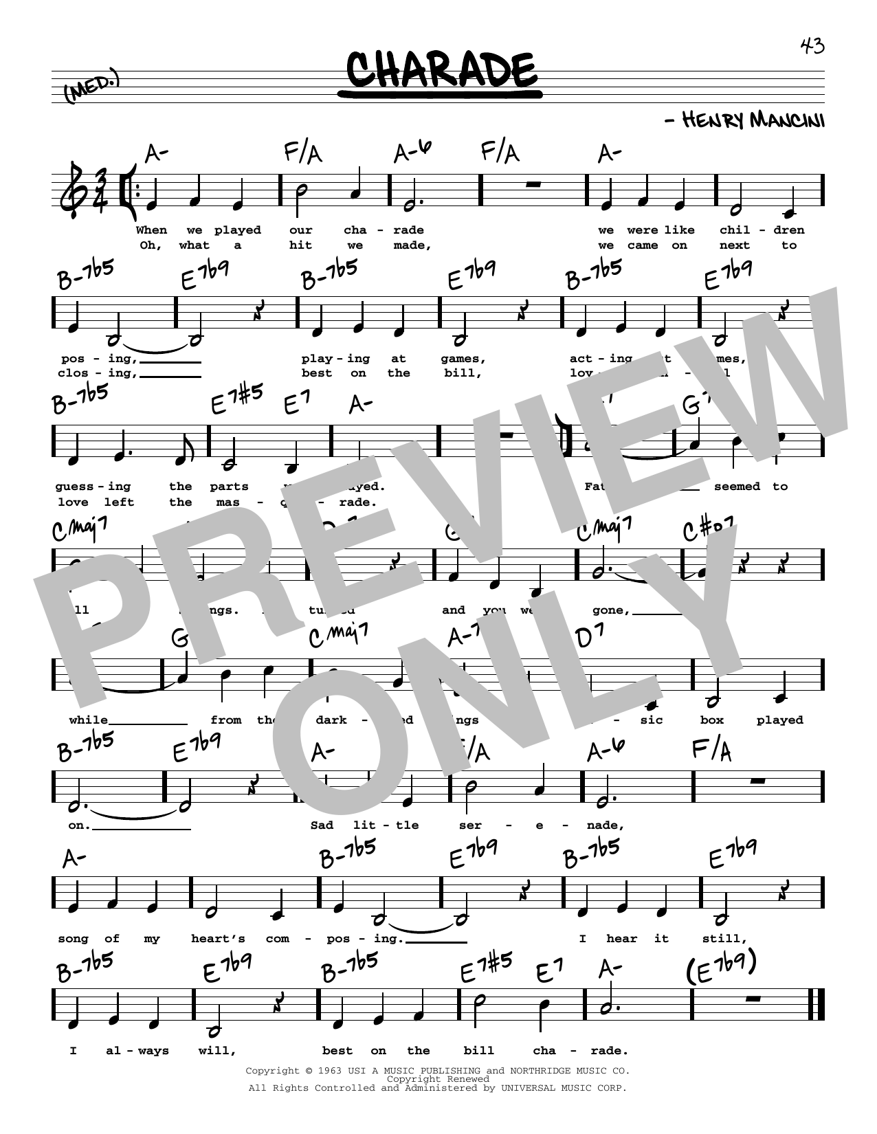Henry Mancini Charade (Low Voice) Sheet Music Notes & Chords for Real Book – Melody, Lyrics & Chords - Download or Print PDF
