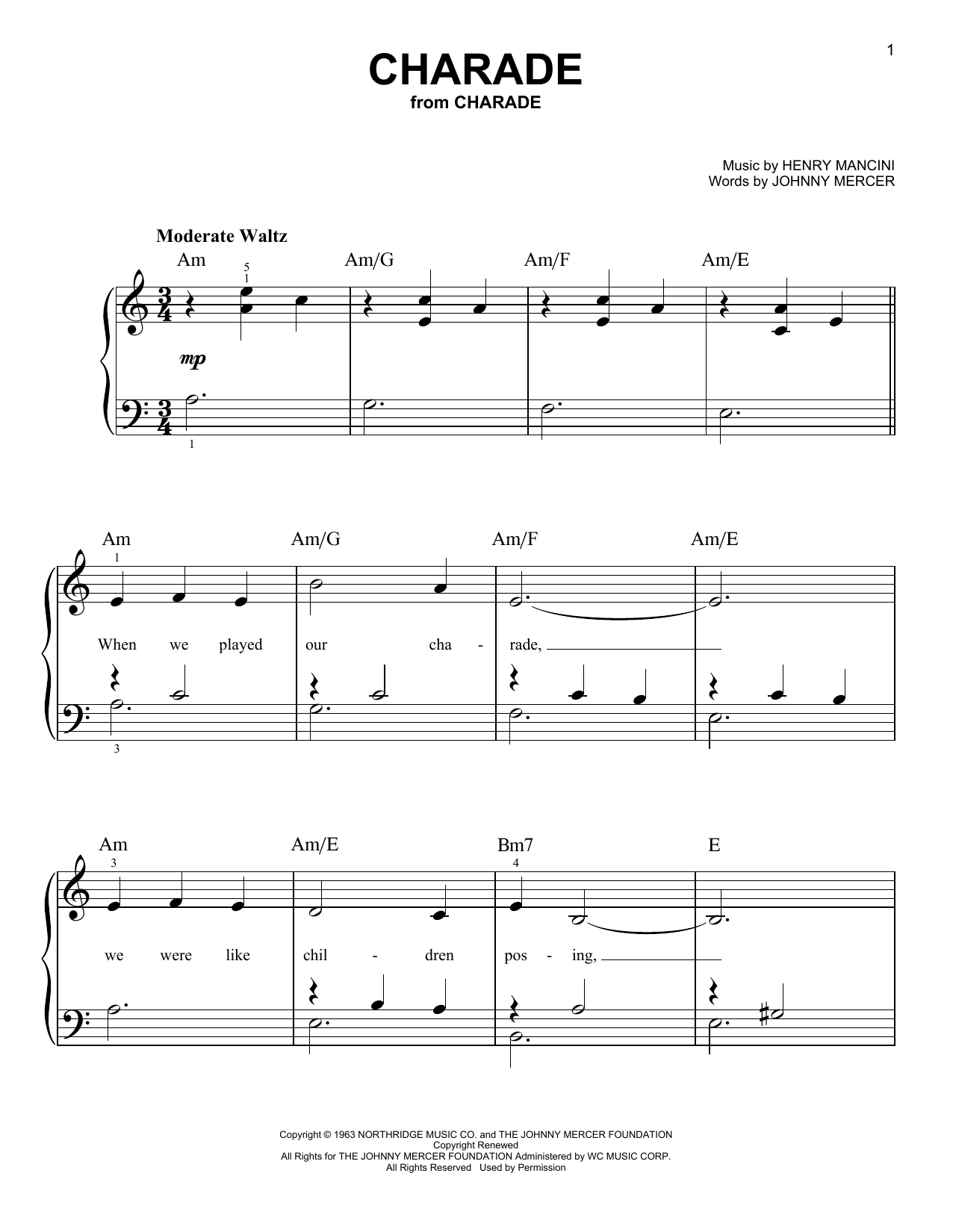 Henry Mancini Charade Sheet Music Notes & Chords for Super Easy Piano - Download or Print PDF