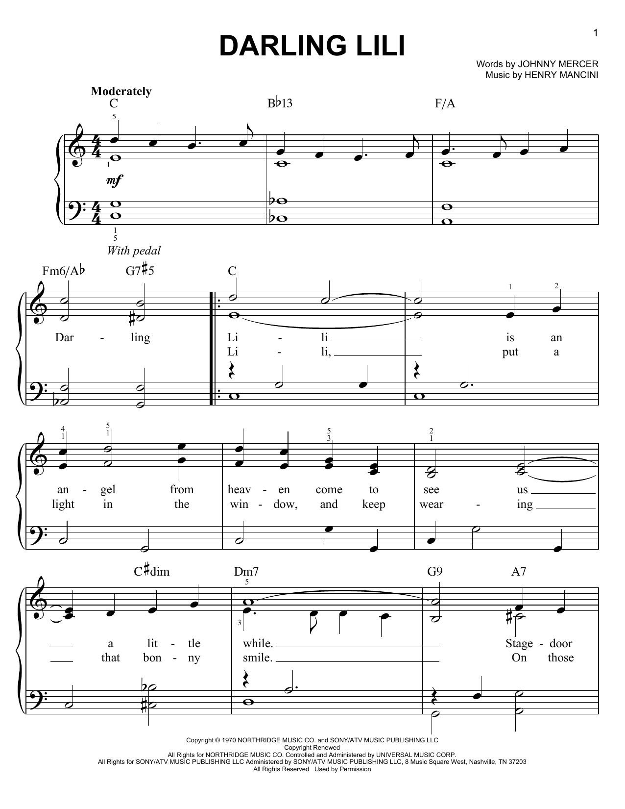Henry Mancini Darling Lili Sheet Music Notes & Chords for Piano - Download or Print PDF