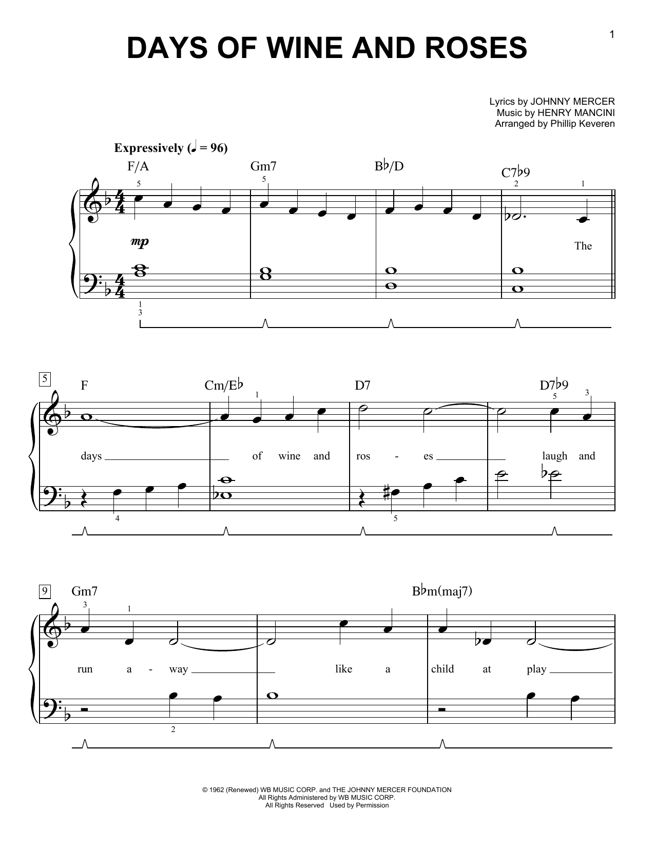 Phillip Keveren Days Of Wine And Roses Sheet Music Notes & Chords for Easy Piano - Download or Print PDF