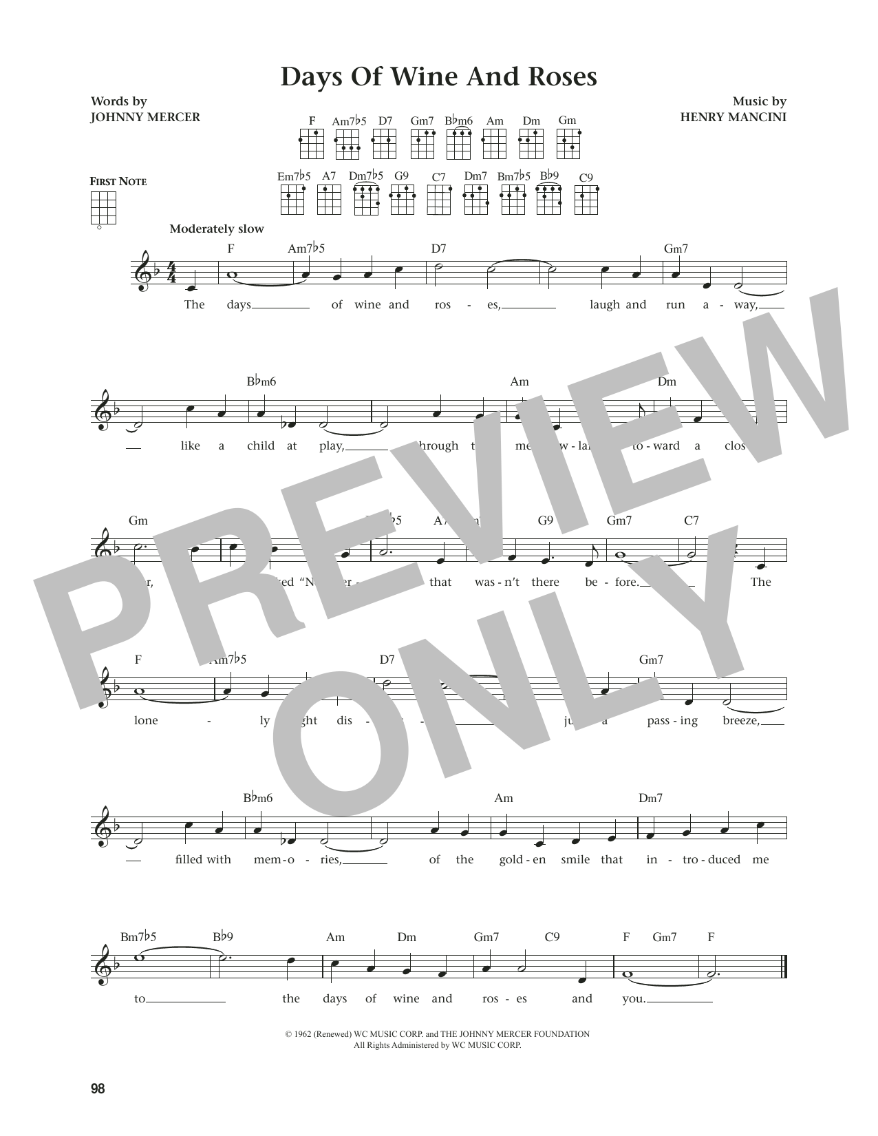 Henry Mancini Days Of Wine And Roses (from The Daily Ukulele) (arr. Jim Beloff) Sheet Music Notes & Chords for Ukulele - Download or Print PDF