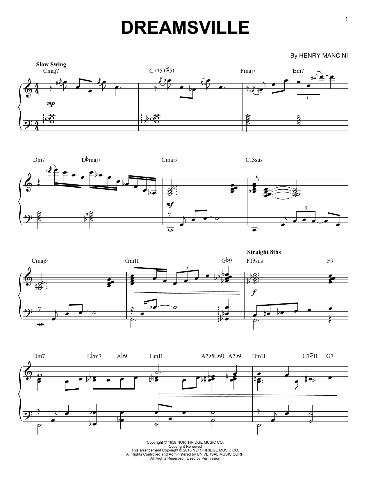 Henry Mancini Dreamsville [Jazz version] (arr. Brent Edstrom) Sheet Music Notes & Chords for Piano - Download or Print PDF